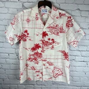 Vintage Kai Nani Shirt Men’s Medium Short Sleeve Button Up Hawaiian‎ Map Palms